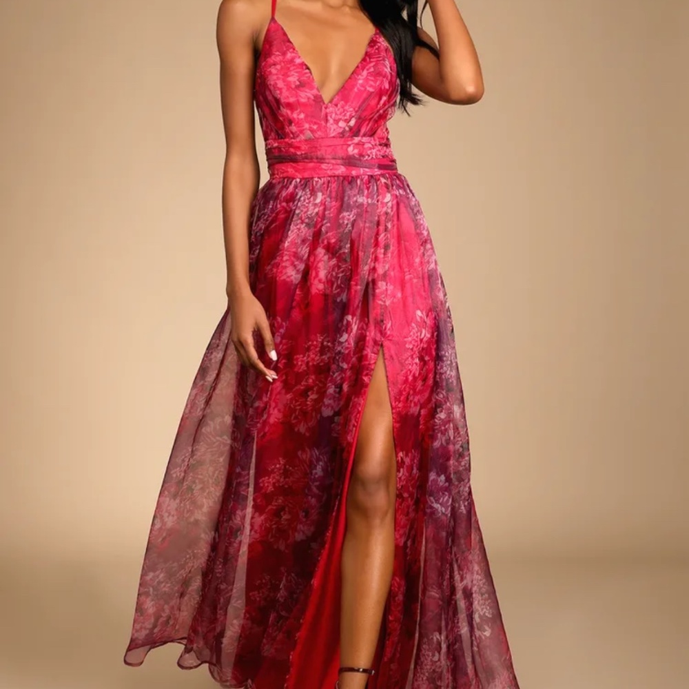 Lulus magenta floral organza maxi dress